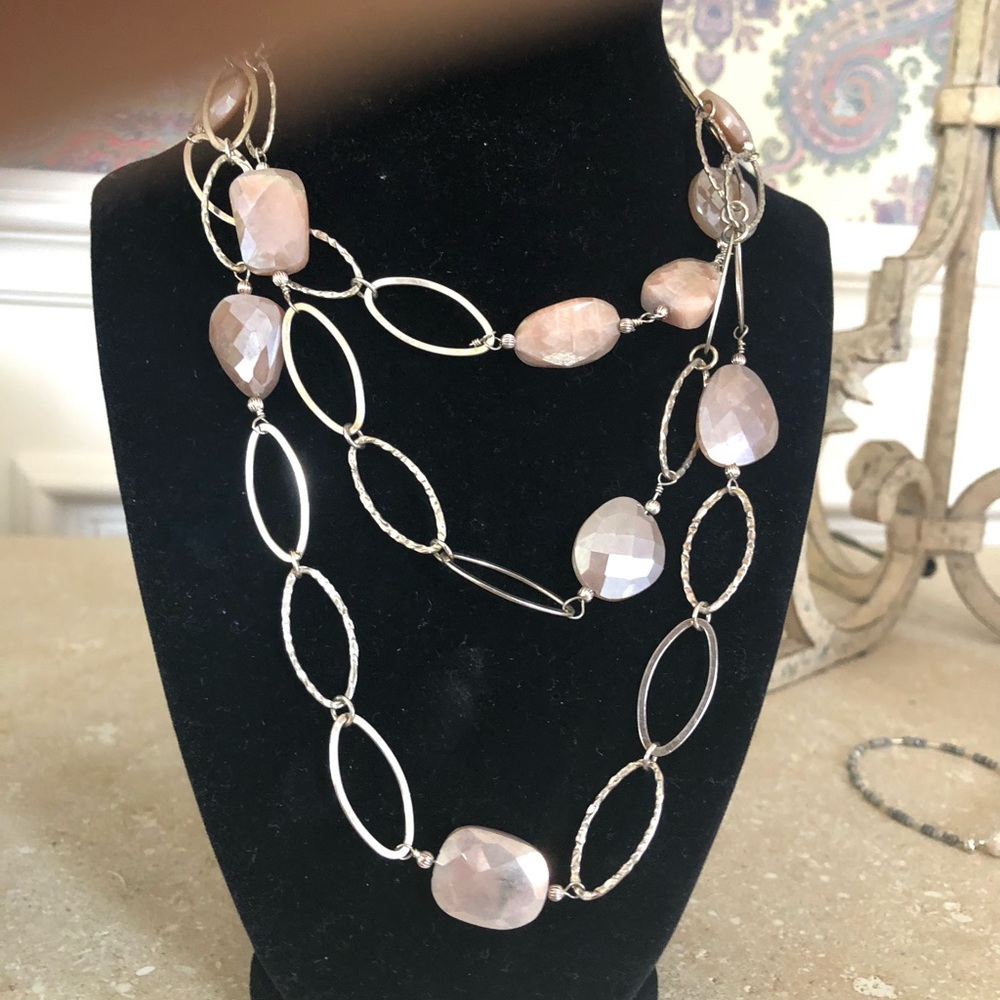 Sterling silver chain with pale pink moonstone